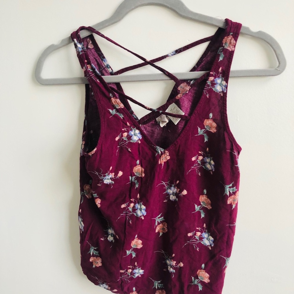 Burgundy Tank top with flowers